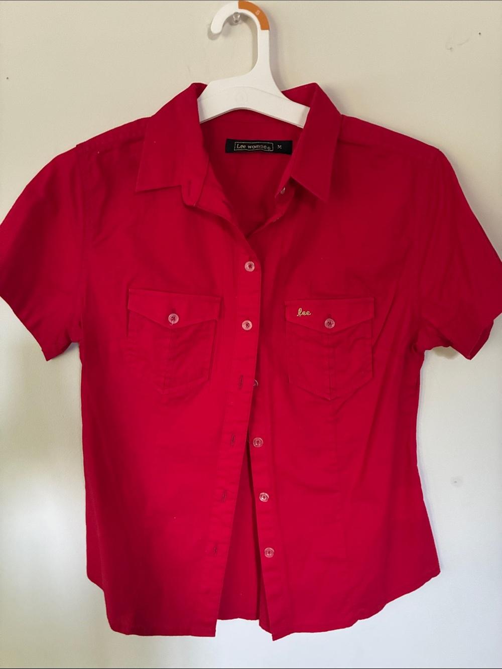 Lee Women's Short Sleeve Button-Up Shirt in Red